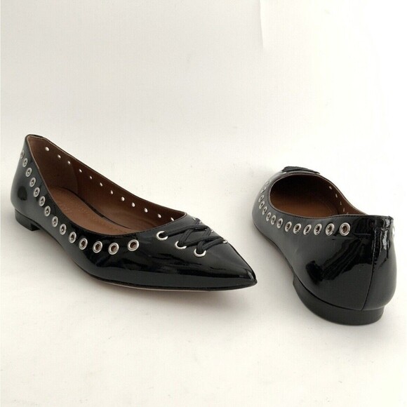Coach Flats 6M Black All Leather Point-toe Lace-up Front Breathable Grommet - Picture 3 of 12